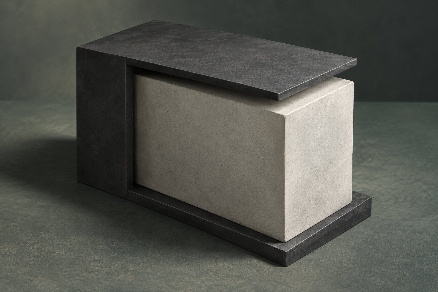 Volume clair contenu dans une structure graphite ouverte sur un côté.